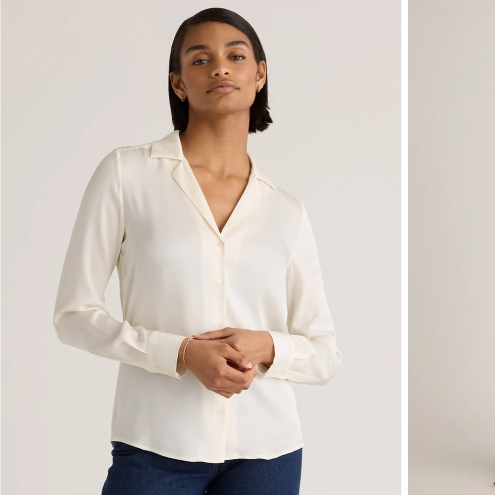 Quince Washable Stretch Silk Notch Collar Blouse